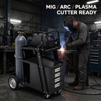 Chariot de soudage MIG TIG ARC avec 4 tiroirs et support pour bouteille, chariot de soudeur robuste à roulettes avec armoire verrouillable pour atelier et garage