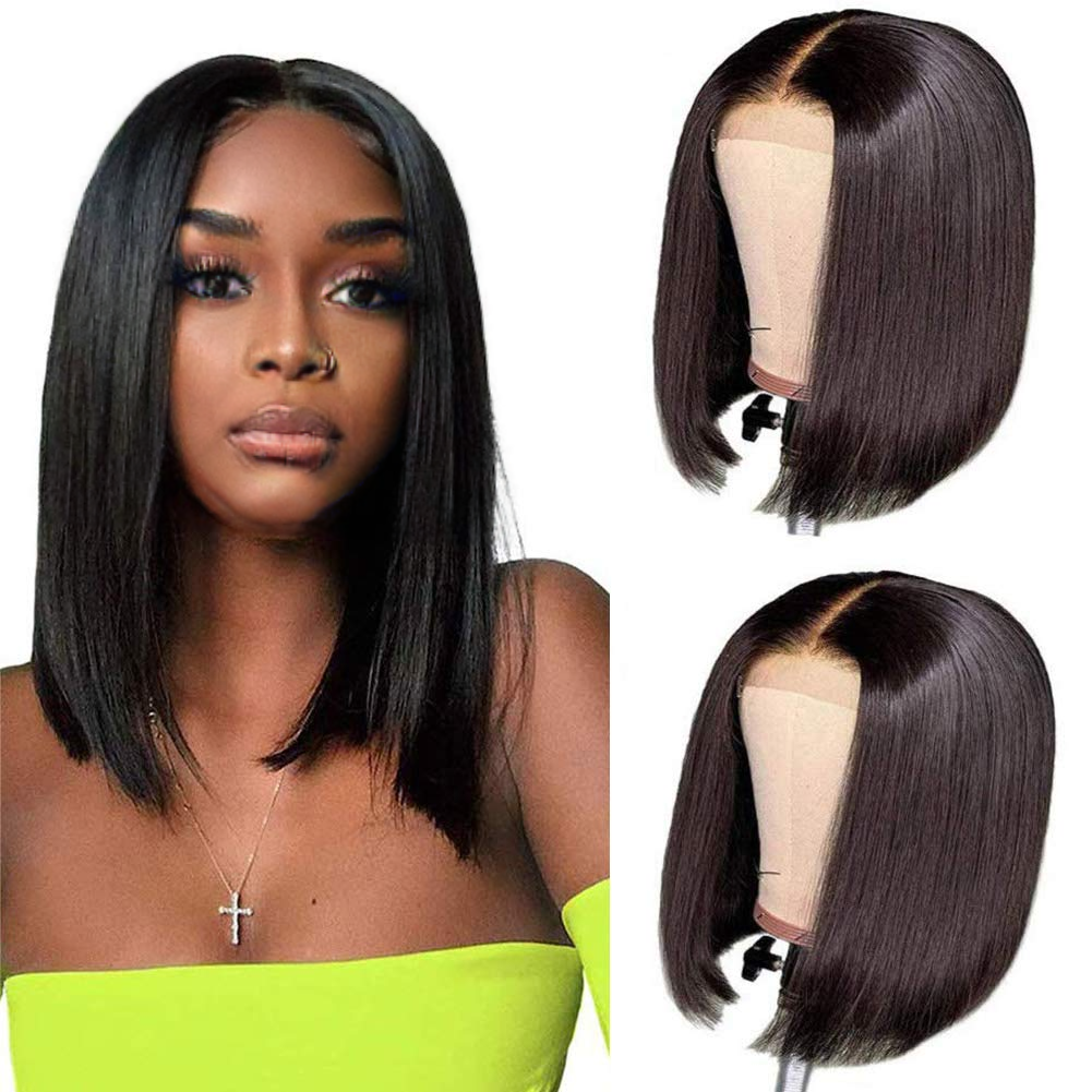 Rambut Manusia Virgin Alami 13*4 Wig Bob Malaysia 100% Tidak Diproses Bob Manusia Glueless Lurus Lace Frontal Pendek Wig Rambut Bob