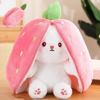 Juguete de Peluche 2 en 1 de Conejo y Fresa, Peluche Suave de Conejo y Fresa, Almohada para Niños