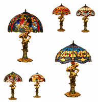 Lampe de table de 16 pouces avec base en métal, abat-jour coloré, style d'éclairage personnalisé, lampes en verre teinté