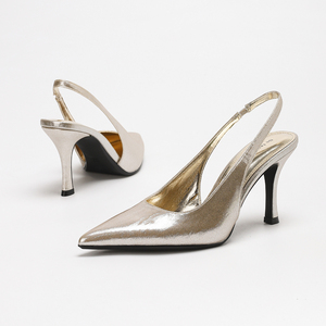 Vente en gros de talons aiguilles slingback personnalisés <span class=keywords><strong>pour</strong></span> femmes en cuir verni doré clair texturé à bout pointu <span class=keywords><strong>pour</strong></span> mariage - Product Image 1