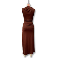 Robe longue sans manches froncée pour femme avec détail goutte d'eau dorée, col drapé, moulante, pour soirée, Sehe Fashion
