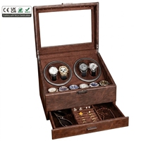 Remontoir de montres de luxe en cuir bionique à 4 emplacements avec 6 compartiments de rangement et tiroir à bijoux et lunettes pour usage professionnel, domestique ou en showroom