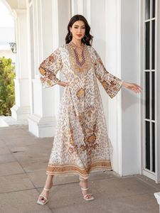 Abito lungo da donna musulmano Casual Abayas stampato con strass ricamato in poliestere Hijab - Product Image 2