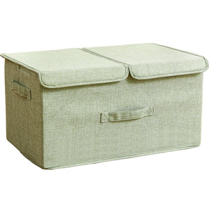 Fabric Double Opening Storage <b>Box</b> Rectangle Beige Clothing Organizer Home Use - Product Image 1