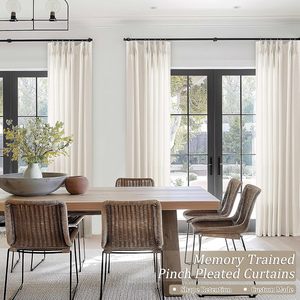 Tende filtranti Semi trasparenti in lino crema Extra lunghe da 105 pollici <span class=keywords><strong>per</strong></span> soggiorno con soffitto a pavimento alto personalizzato pieghettato - Product Image 6