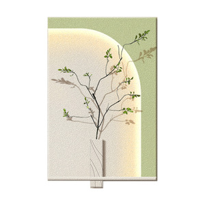 Art mural de style Wabi Sabi avec rétroéclairage, cadre rectangulaire en bois massif, toile huilée, motif végétal, peinture décorative pour salon - Product Image 5