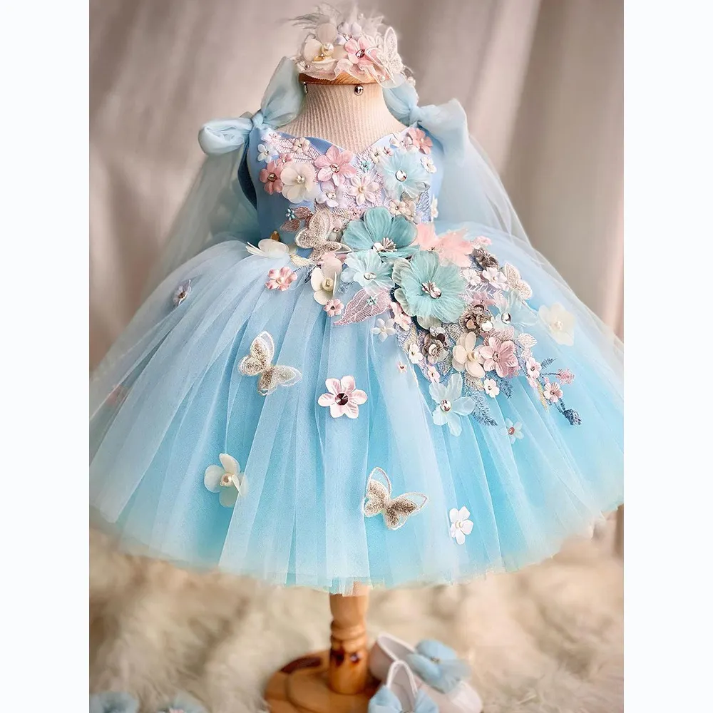 Robe de bal de princesse d'été de haute qualité à paillettes de couleurs unies pour les robes de soirée à fleurs pour filles