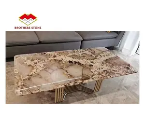 Mesa de jantar Pandora de pedra luxuosa personalizada com suporte de metal