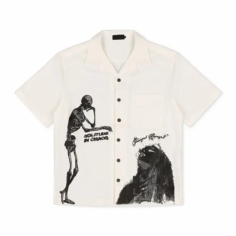 Индивидуальная Мужская Уличная одежда на пуговицах черная белая рубашка Dtg с принтом Повседневная рубашка с графическим принтом