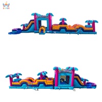 Super Château Gonflable Commercial de 19 m (62,3 pieds) Teal Rippling Rush Combo, Parcours d'Obstacles / Jeu, Château de Saut, Maison de Rebond pour Location