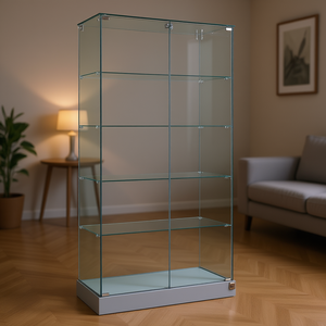 Vitrine en verre Htz 75x46x180cm gris clair avec 4 étagères et portes à charnières verrouillables - Product Image 3