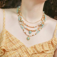 Collier en pierre naturelle amazonite vert menthe, perles de bambou, collier perlé DIY, style bohème, design de niche estival Woying