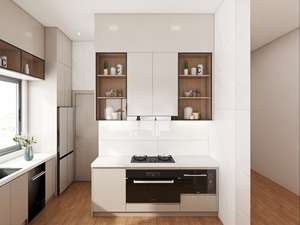 Contemporary Sleek Marble-Countered <b>Kitchen</b> Cabinet Set Functional & Modern <b>with</b> Wood Accents & <b>Island</b> Modern <b>Kitchen</b> - Product Image 6