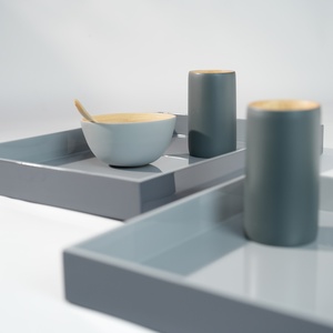 Plateau de service en laque artisanale traditionnelle, plateau en bois authentique peint à la main, vaisselle sophistiquée pour une vie de luxe - Product Image 2