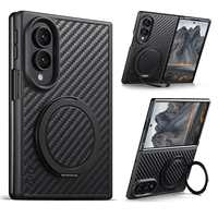 Simili cuir PU, texture fibre de carbone, magnétique 360° °   Étui de téléphone avec support rotatif compatible avec les séries Z Fold 8/7/6