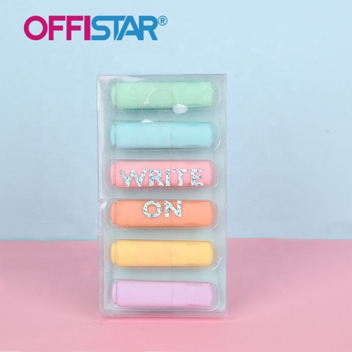 Factory Custom Office and School Stationery Highlighter 6 Pieces Colorful Highlighters Marker Pen Set