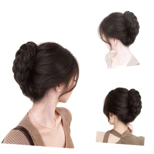 Pâte frite synthétique torsades boule <span class=keywords><strong>cheveux</strong></span> chignon griffe pince fleur bourgeon tête moelleux plat <span class=keywords><strong>cheveux</strong></span> dos tête perruque sac pour les femmes - Product Image 6