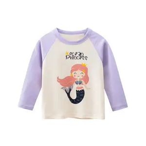 High Quality Soft Brief 100% Cotton Teenage Clothing Set Long Sleeve Cartoon Girls T Shirt for Children