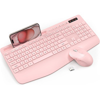 Ergonomic Wireless Keyboard and Mouse Combo Full-Sized Wrist Rest Phone Holder Sleep Mode 2.4G Silent Keyboard