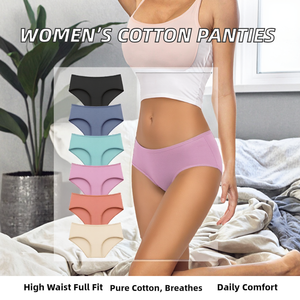 Braguitas de algodón de talle alto para mujer, transpirables, de punto, de cobertura completa, suaves, elásticas, lavables para uso diario, cómodas - Product Image 2