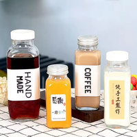 16oz clair 500ml carré bouteille de jus en verre pour le thé Kombucha doux Smoothie avec bouchon en plastique pour boisson