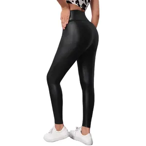 Legging Yoga bernapas wanita, legging kulit gaya baru, legging pinggang tinggi polos olahraga kustom kebugaran