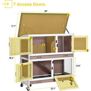 Enclos à lapins <span class=keywords><strong>en</strong></span> <span class=keywords><strong>bois</strong></span> à 2 niveaux avec roues, cage de jardin mobile pour petits animaux, pour usage intérieur/extérieur - Product Image 3