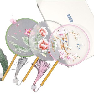 Round Fan With Ancient Style Embroidery Silk Hand Painted Floral Pattern Hanfu Cheongsam Party Accessory - Product Image 5