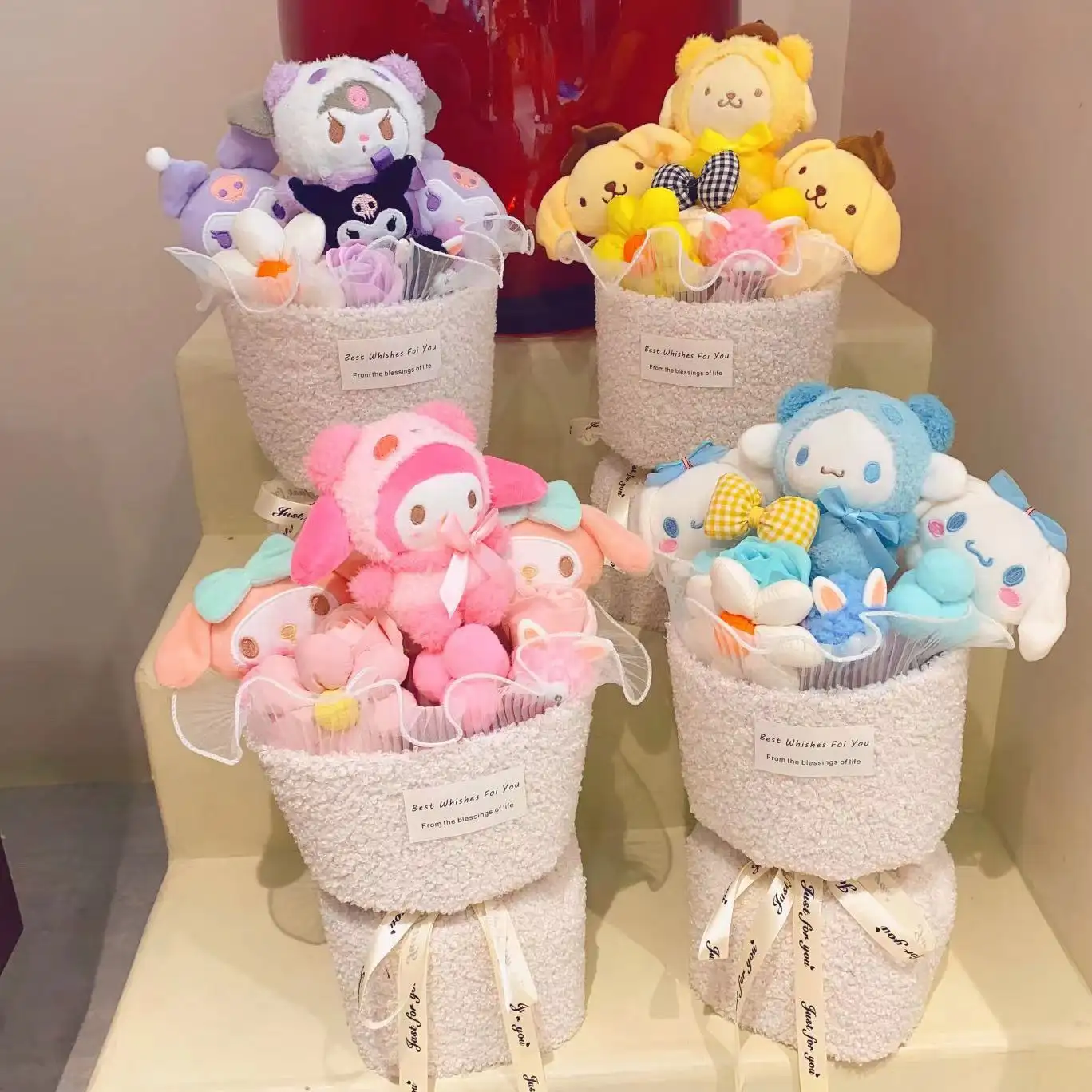 Best Selling Cartoon & Anime Bouquet Series Kulomi My Melodi Cinna Super Soft HK Plush Doll Valentine's Doll