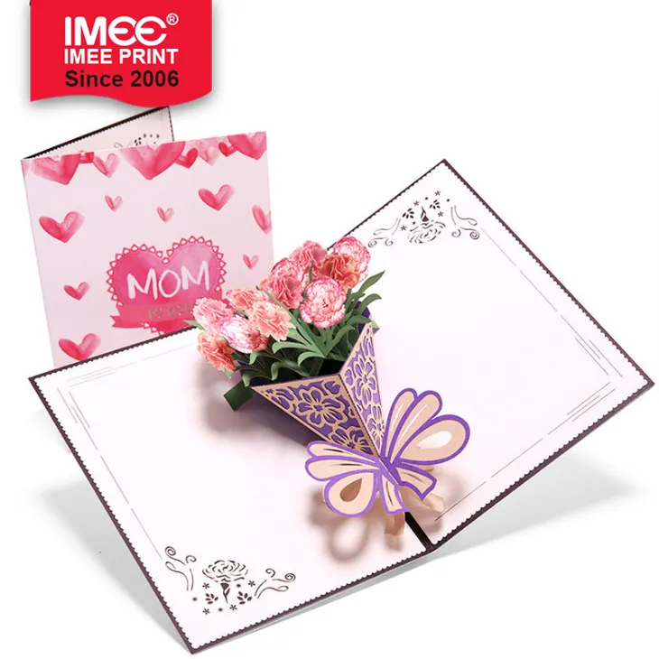 IMEE 3D Pop Up Carnation Flower Mother's Day Greeting Cards Teacher's Day Thanksgiving Day Greeting Card