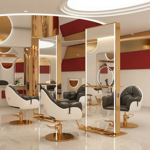 Floor-standing Commercial Salon Hairdressing <b>Mirror</b> Semi-Elliptical Design Adjustable <b>LED</b> Lights Changing Colors Bathroom Hotel - Product Image 1