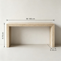 Table console en marbre travertin beige minimaliste moderne, parfaite pour la décoration de salon haut de gamme et d'entrée.