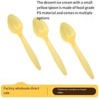 Cuillère à dessert jetable en plastique PS jaune, épaisse, à bord lisse, mini-cuillère à glace pour boulangerie, yaourt, gelée