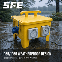 Boîte de prise de courant extérieure portable personnalisable SFE jaune, boîte électrique combinée SFE étanche, anti-poussière et ignifuge