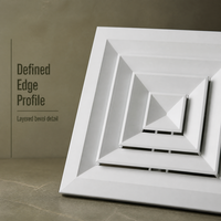 Diffuseur d'air conditionné en aluminium, grille de ventilation carrée pour plafond, persienne réglable avec amortisseur, finition blanc poudré, pour usage en chambre d'hôtel