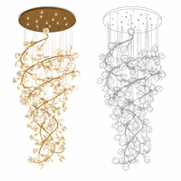 Lustre LED long personnalisé en céramique motif fleur de magnolia, grand luminaire suspendu artistique avec fonction de protection oculaire pour villa, escalier, hall d'hôtel