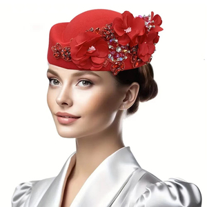Sombrero Turbante de Fieltro Vintage para Fiesta, Iglesia, Derby, Fascinator, Sombrero de Azafata con <span class=keywords><strong>Flor</strong></span> - Product Image 2