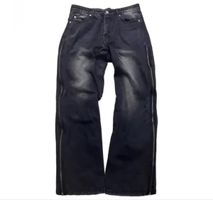 Personalizado de alta calidad Streetwear Colorblock pierna ancha Denim pantalones de chándal acampanados hombres