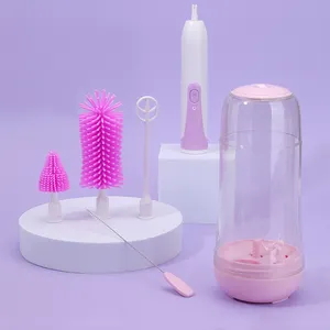 Multipurpose Bottle Brush Set 3 In 1 Electric Automatic 360 Rotating Milk Bottle Brush Kit Silicone Baby Bottle Brush Set