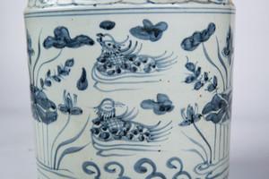 Pot de fleurs en céramique <span class=keywords><strong>bleu</strong></span> et blanc, style rétro, avec motif de <span class=keywords><strong>canard</strong></span> mandarin et de lotus - Product Image 2
