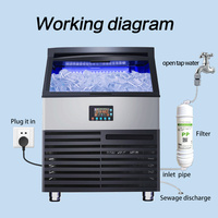 Machine à glaçons en forme de croissant de 100 kg, refroidie à l'eau, en acier inoxydable, pour restaurant, cocktails et boissons