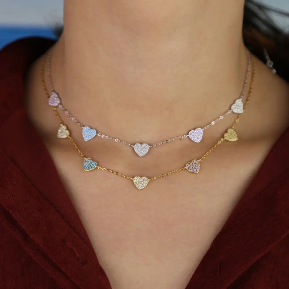 Vermail Heart necklace 100% 925 sterling silver pastel colorful cz heart charm Collar Choker Fine silver jewelry