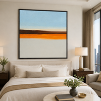 Peinture à l'huile abstraite minimaliste Horizon, blocs de couleur orange et bleu, art mural sur toile pour la décoration intérieure d'hôtels, de salons et de bureaux