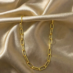 French Ladies Style 18K Gold-Plated Thick Unisex Brass Necklace Trendy Fashion Paper Clip Link <b>Chain</b> Party Charm - Product Image 5