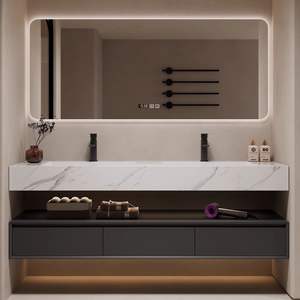 Modern minimalist thickened honeycomb aluminum rounded <b>corner</b> with side storage ceramic integrated basin <b>bathroom</b> cabinet - Product Image 6