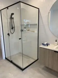 Reachingbuild Black Aluminum Frame Walk-in Shower Room Sliding Shower Screen For Bathroom