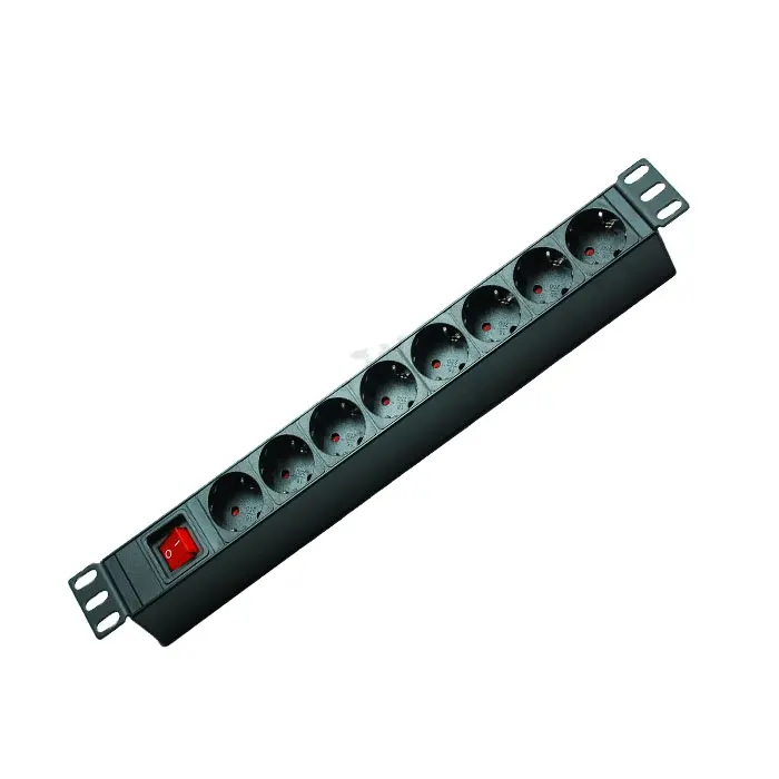 Power strip 19 Inch Power Strip+Aluminum Material 1U Height 16A 220V 6 Ports Germany PDU