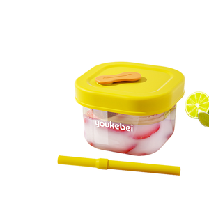 Modern Minimalist Square <b>Plastic</b> Aluminum Fruit <b>Container</b> Yellow <b>Lid</b> Multifunction Food Storage Camping Party Holiday - Product Image 1