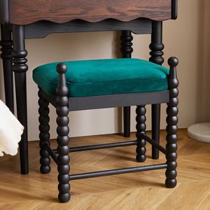 Taburete de tocador de madera maciza con asiento de terciopelo, silla de maquillaje para dormitorio con espacio de almacenamiento, mueble. - Product Image 2